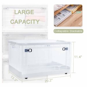 Stackable Storage Bins, 48.7 QT Closet Organizers and Storage, Collapsible Clear Storage Bins with Lids and Wheels for Bedroom Toy Storage Bins Pantry Storage Organizer Bins