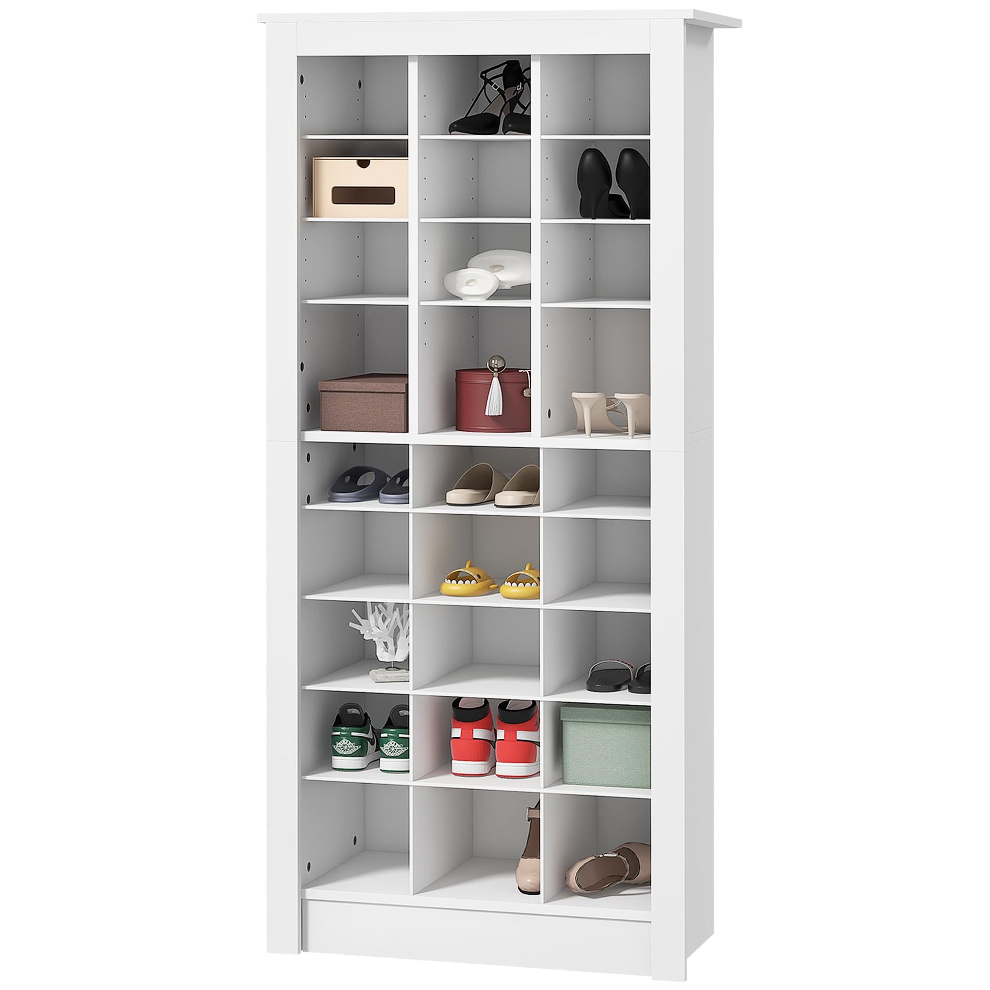 HOMCOM 58" Tall Shoe Rack Storage Organizer, Narrow Shoe Cabinet for Entryway with Open Cubes for 27 Pairs, White