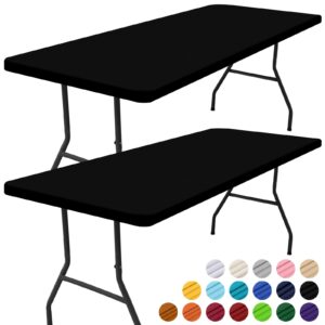 smiry rectangle picnic table cloth 2 pack, waterproof elastic fitted tablecloths for 6 foot tables, washable polyester table cover for camping, indoor and outdoor (black, 30"x72")