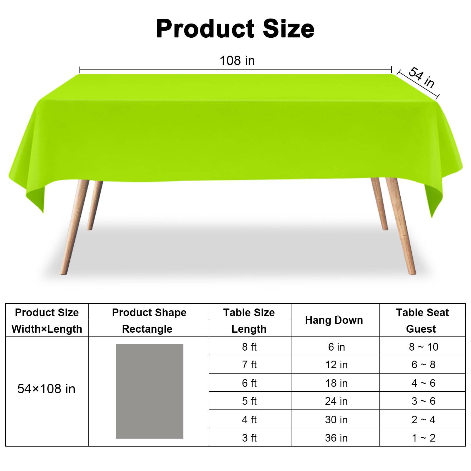 2 Pack Lime Green Tablecloth Plastic Rectangle Table Covers PEVA Lime Green Plastic Table Cloths for Parties Disposable 54 x 108 Inch Tablecloth for Birthday Party School Baby Shower Kitchen Dining