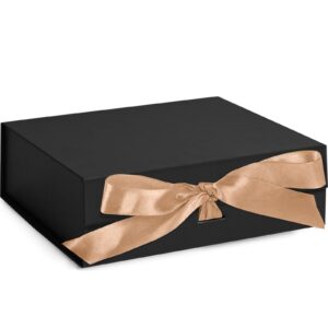 shindel black gift box, 10.5x7.5x3.1 inches gift boxes for presents with lids, magnetic closure rectangle collapsible for groomsman proposal box, wedding, christmas, halloween, birthday gift packging