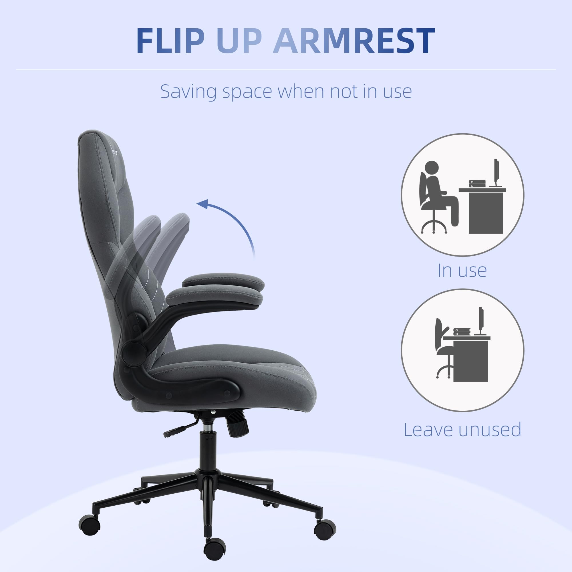 Vinsetto Gaming Chair with Flip Up Arm, High Back Desk Computer Chair, Gamer Chair with Adjustable Height and Swivel Wheel, Dark Gray