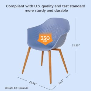 Grand patio Outdoor Dining Chairs Set of 4 Indoor Outdoor Modern Recycled Plastic Dining Chair, Rust Free Frame, Woodgrain Legs, Whale Modeling Design for Kitchen, Dining (Blue)