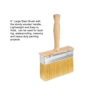 BKTLCAU Deck Brush for Deck Stain Applicator，5” Paint Brush for Quick Decking，Stain Brushes for Walls and Furniture Paint Application，Wide Paint Brushes, Wooden, 5-inch