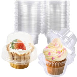 Mistari 50 Pack Individual Cupcake Containers Plastic Cupcake Boxes Disposable Cupcake Holders Stackable Deep Dome Cupcake Carrier with Airtight Dome Lid, BPA Free, Clear