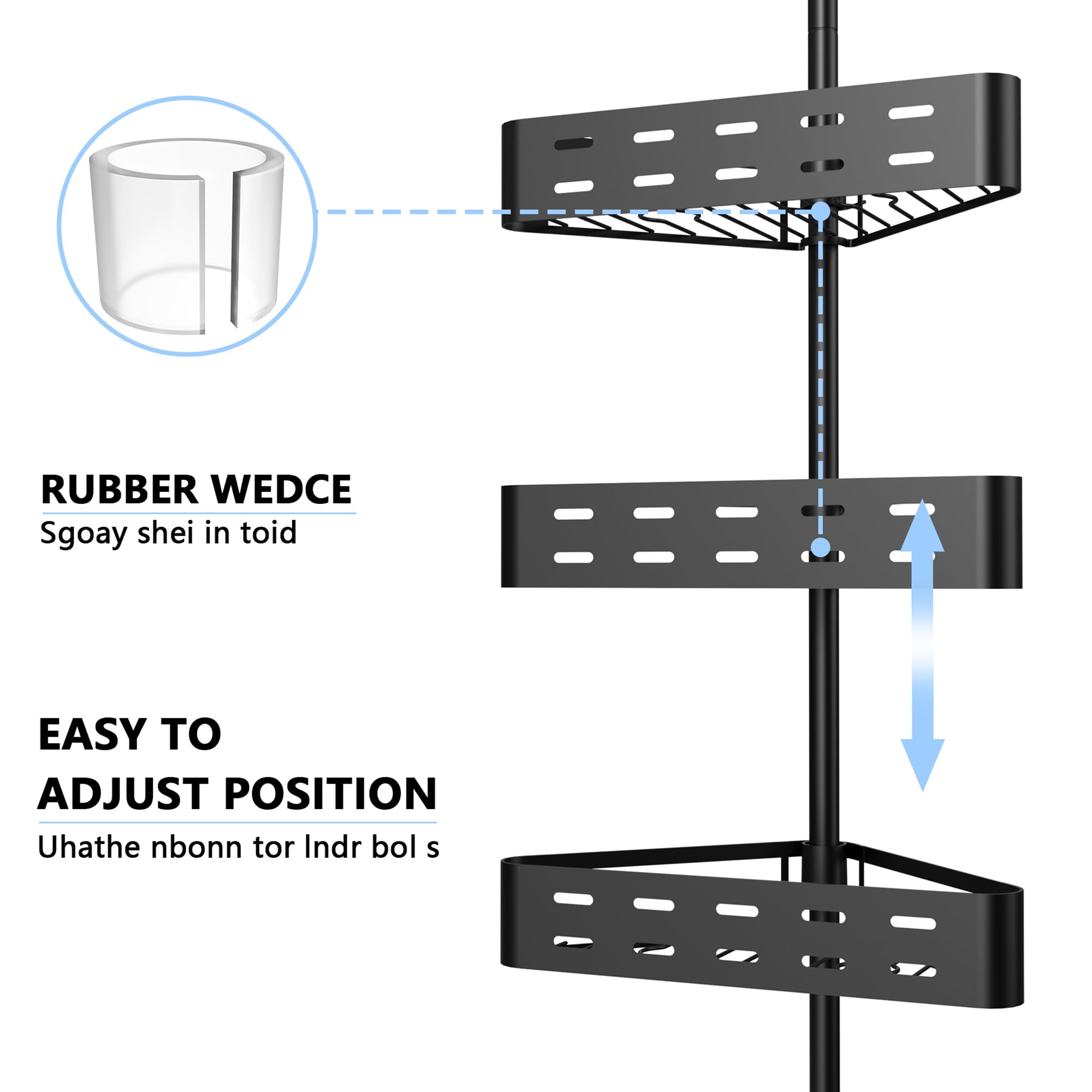 KEGII Shower Caddy Corner Tension Pole - Shower Organizer Rustproof, Black Shower Shelves Free Standing, Inside Shower Rack Shampoo Holder, Shower Storage Adjustable