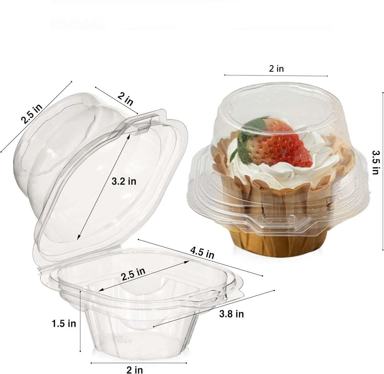 Mistari 50 Pack Individual Cupcake Containers Plastic Cupcake Boxes Disposable Cupcake Holders Stackable Deep Dome Cupcake Carrier with Airtight Dome Lid, BPA Free, Clear