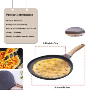 Unoschrim Crepe Pan 9.5-Inch, Pancake Pan, Nonstick Frying Pan with Detachable Handle, Granite Coating Flat Pancake Pan, Perfect for Corn Pancake, Omelette, Steak, and more, All Stove Compatible