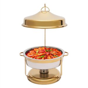 chafing dishes for buffet, 9l chafing dish buffet set buffet servers and warmers w/top lid, portable buffet servers and warmers, stainless steel round food pan for restaurants (gold)