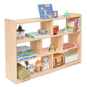 morimoe 5/7-compartment book shelf for organizing books toys, solid wood, perfect for playroom, kids room, nursery, kindergarten (7-compartment)