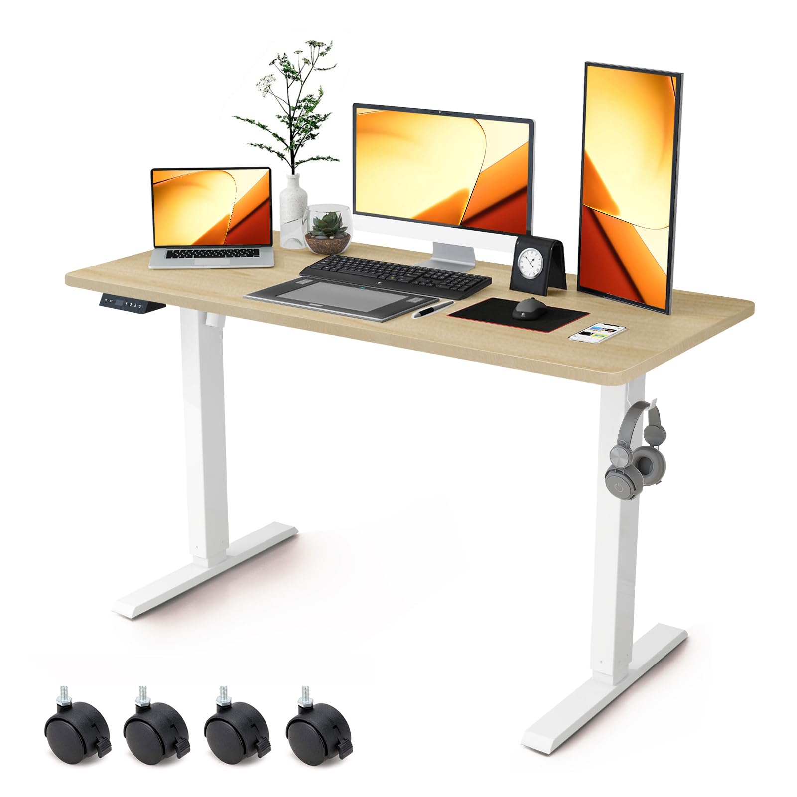 Win Up Time Electric Standing Desk Whole Piece Desktop 48 inch- Height Adjustable Desk, Sit Stand Desk Frame & Top, Stand up Desk with Wheels for Replacement