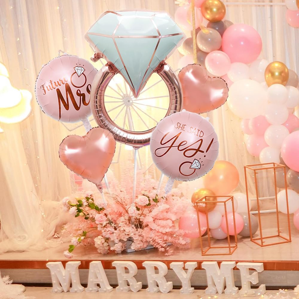 Bridal Shower Decorations Balloons,Rose Gold Diamond Ring Foil Balloon for Bachelorette Bride to be Party Wedding Engagement Decoration