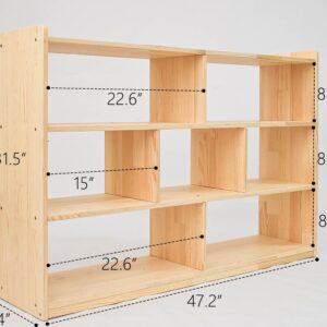 Morimoe 5/7-Compartment Book Shelf for Organizing Books Toys, Solid Wood, Perfect for Playroom, Kids Room, Nursery, Kindergarten (7-Compartment)