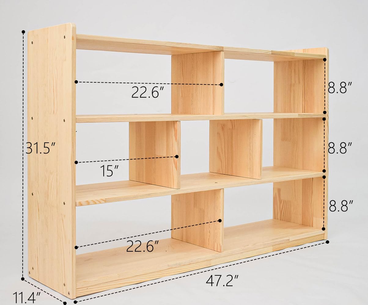 Morimoe 5/7-Compartment Book Shelf for Organizing Books Toys, Solid Wood, Perfect for Playroom, Kids Room, Nursery, Kindergarten (7-Compartment)