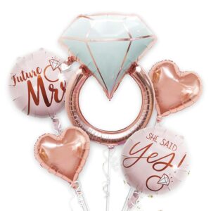 Bridal Shower Decorations Balloons,Rose Gold Diamond Ring Foil Balloon for Bachelorette Bride to be Party Wedding Engagement Decoration