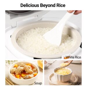 Joydeem Ceramic Rice Cooker FD20S-W, 3 Cups Uncooked Rice Cookers with Pure Ceramic Inner Pot, 24h Dealy Start, 2L, White