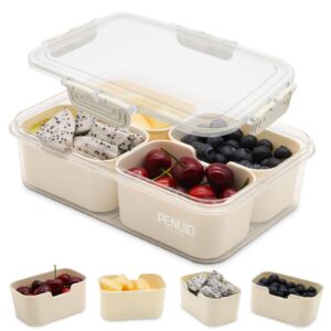 penuio snackle box container,divided food storage containers,4 compartment divided serving tray with lid,relish tray,vegetable tray,fruit platter,snack box,snack containers for adults,