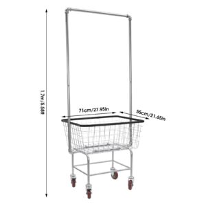 Rolling Laundry Hamper Basket Cart Metal laundry basket with Wheels & Wire Storage Rack and Hanging Rack Wire Basket Cart Commercial Rolling Laundry Butler