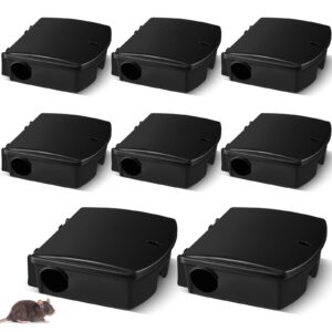 qualirey 8 pcs large rat bait station traps with key outdoor mice bait station 10.24 x 9.45 x 3.94 safe indoor control rat trap tamper proof cage house heavy duty mouse bait box, bait not included