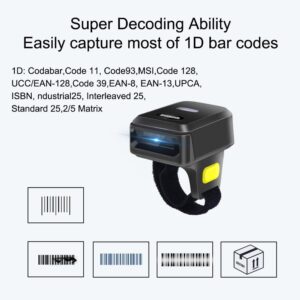 1D Barcode Scanner Portable Finger Handheld Wearable Ring Bar Code Reader BT+2.4G Wireless and Wired Connection with Offline Storage Support for Windows PC Computers Supermarket Library Express