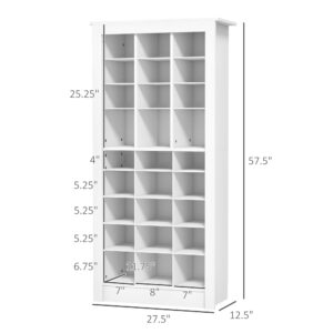 HOMCOM 58" Tall Shoe Rack Storage Organizer, Narrow Shoe Cabinet for Entryway with Open Cubes for 27 Pairs, White