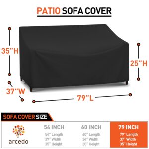 Outdoor Couch Cover Waterproof, 3-Seater Patio Sofa Cover for Patio Furniture, Outdoor Sofa Cover, All Weather Protection Patio Furniture Cover, 79"L x 37"W x 35" H, Black