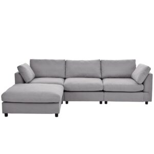 JURMALYN 113" Modern Sectional Sofa Couch for Living Room L-Shape Sofa Couch with Ottoman, Upholstered 4-Seat Sofa Couch Fabric Couch Set for Apartment Office Grey