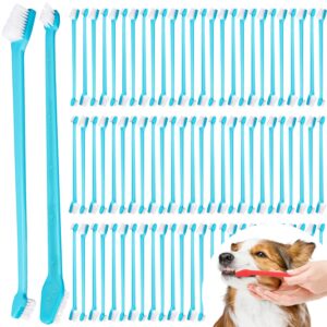 100 pcs dog toothbrush dog tooth brush double headed dog tooth brushing kit soft bristles dog tooth brush long handle toothbrush for dogs cat and most pets toothbrush best dog teeth cleaning -blue