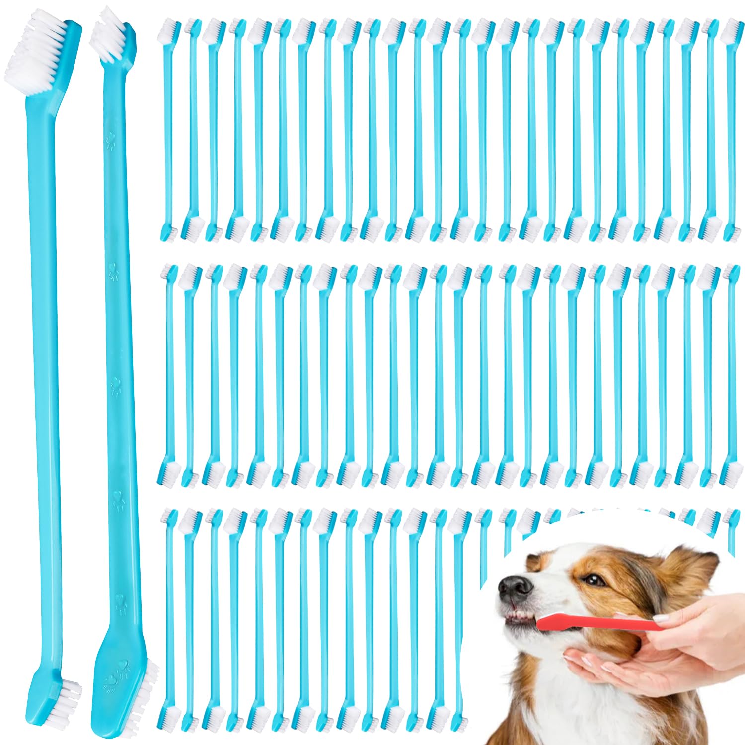 100 Pcs Dog Toothbrush Dog Tooth Brush Double Headed Dog Tooth Brushing Kit Soft Bristles Dog Tooth Brush Long Handle Toothbrush For Dogs Cat And Most Pets Toothbrush Best Dog Teeth Cleaning -Blue