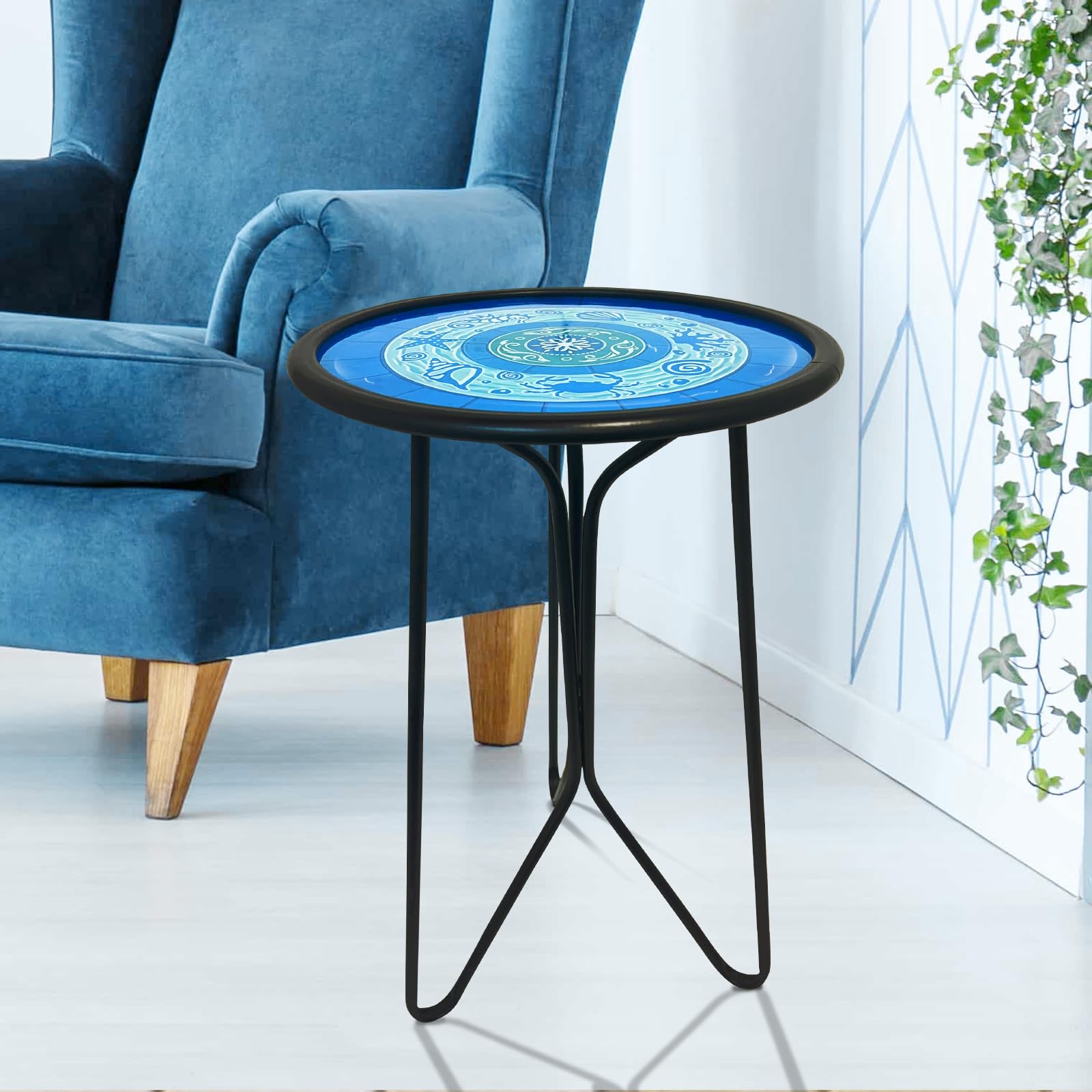 LIFFY Outdoor Side Tables, 12" Weather Resistant Small Balcony Table Patio Side Table, Indoor Small Round Home Decorative End Table, Plant Stands Table Outside, for Pool Beach Yard Balcony Garden