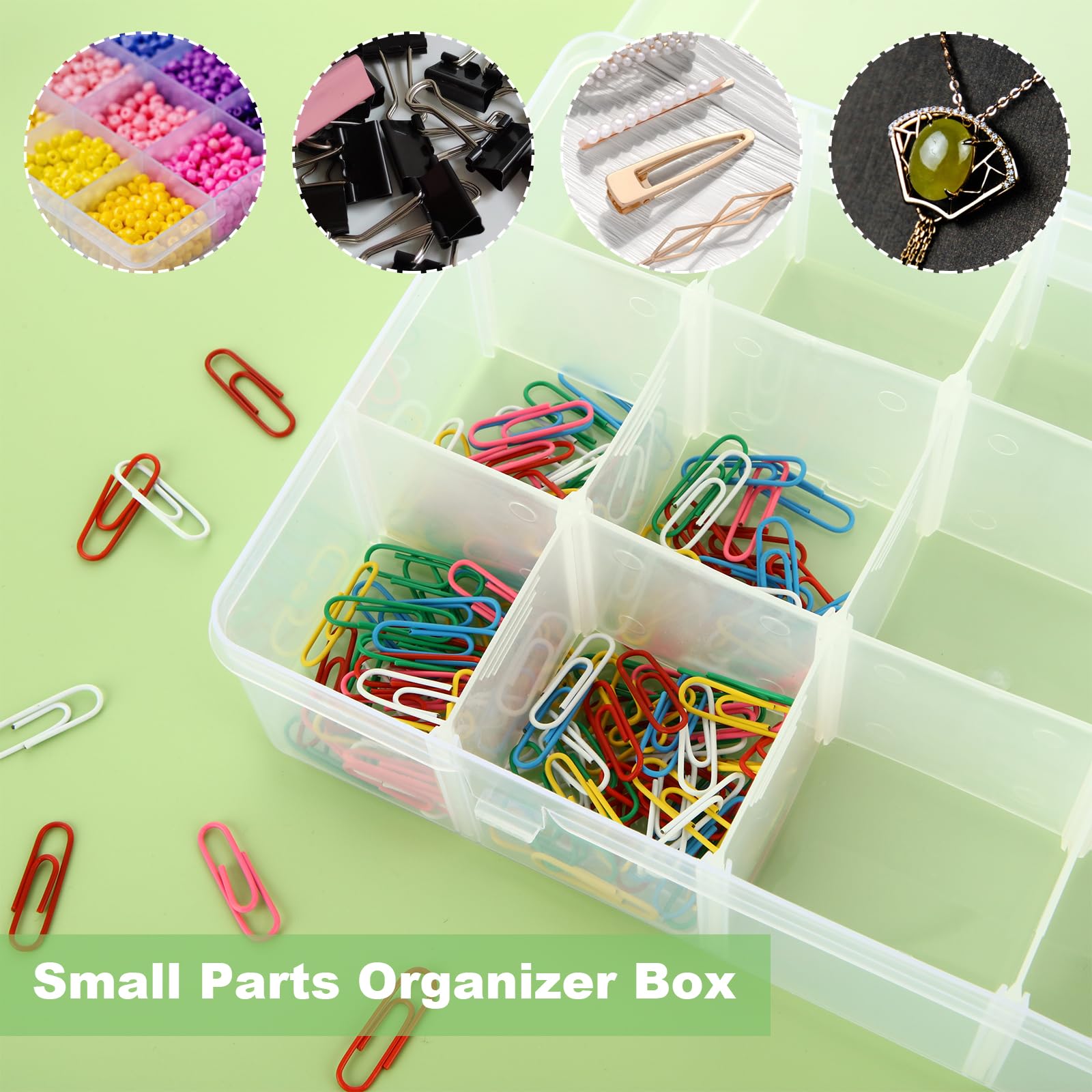 6 Pack Large 15 Grids Plastic Organizer Box with Dividers, 15 Compartment Organizer, Clear Tackle Box Organizers and Craft Storage with Adjustable Removable Divider, Fishing Organizer Box for Art DIY