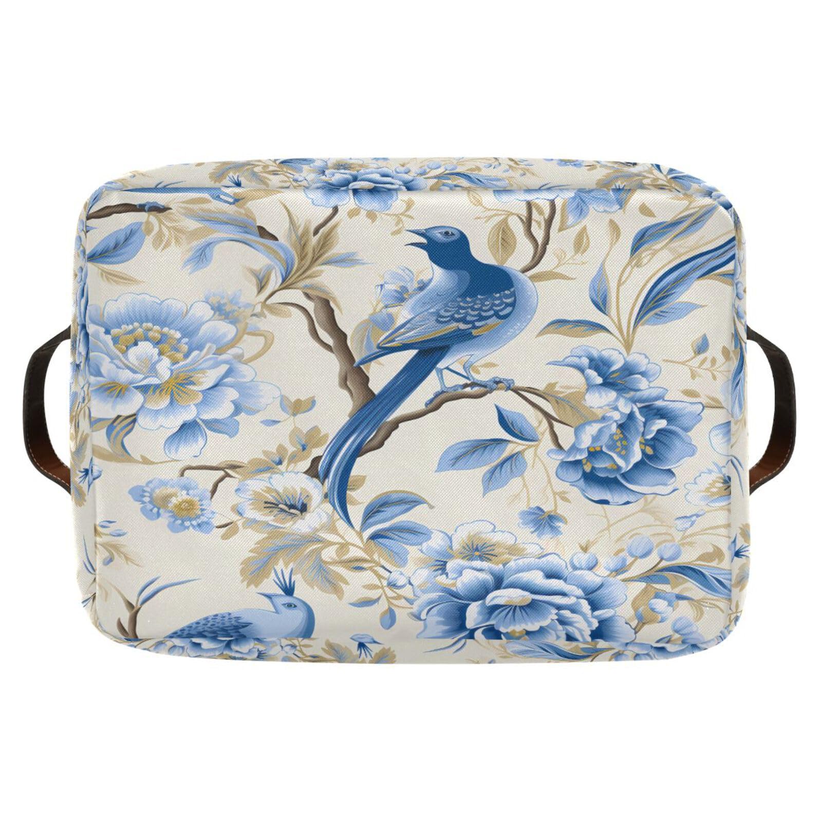 ALAZA Peacock Blue Flower Floral Foldable Storage Box Storage Basket Organizer Bins with Handles for Shelf Closet Living Room Bedroom Home Office 1 Pack