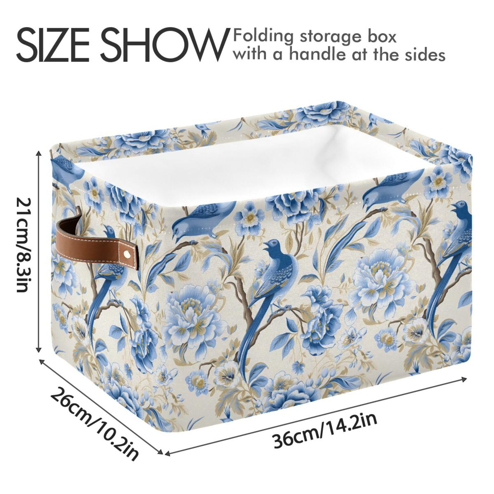 ALAZA Peacock Blue Flower Floral Foldable Storage Box Storage Basket Organizer Bins with Handles for Shelf Closet Living Room Bedroom Home Office 1 Pack