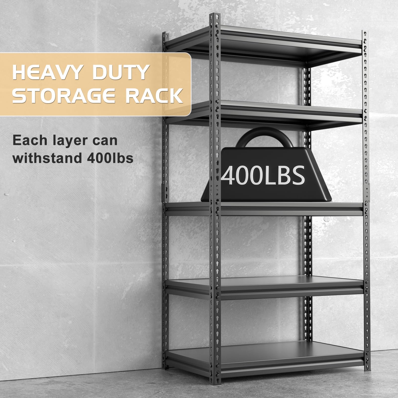 LILYPELLE Garage Shelving Heavy Duty, 72" Metal Garage Storage Shelves, Adjustable 5 Tier Storage Shelves Large Shelving Unit for Garage Pantry Warehouse Basement Kitchen, 1Pack