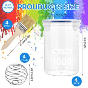 Akamino 4 Set Paint Storage,Touch up Paint Container with Stainless Steel Mixing Ball and Paint Brush, 1000ml Airtight Paint Cups Paint Container for Repainting Leftover Paint