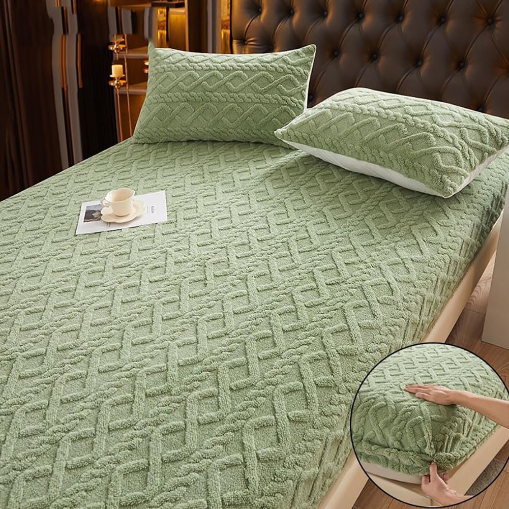 Lyvara Luxury Mattress Covers,Lyvara Magic Mattress Covers,Lyvara Magic Mattress Cover,Velvet Mattress Cover, Milk Velvet Checkered Bedding Mattress Cover (Green, Full)