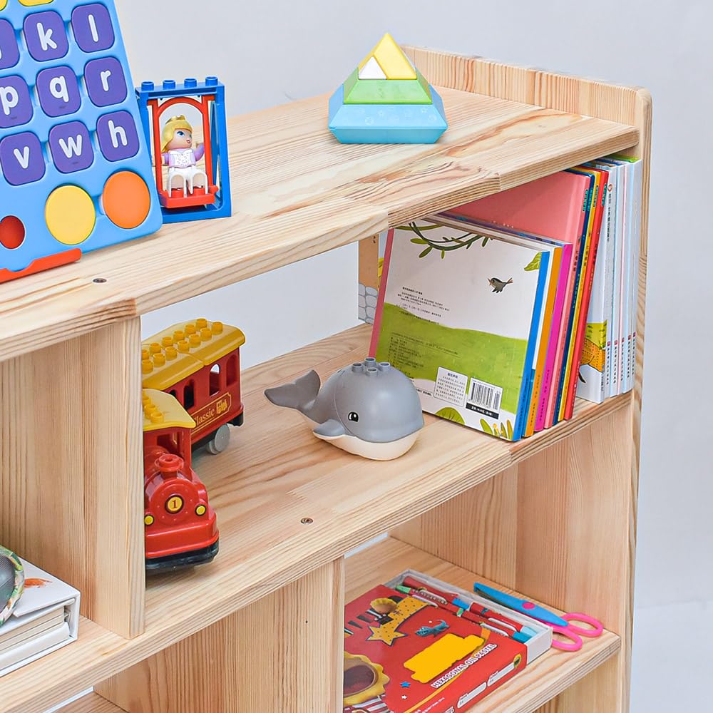 Morimoe 5/7-Compartment Book Shelf for Organizing Books Toys, Solid Wood, Perfect for Playroom, Kids Room, Nursery, Kindergarten (7-Compartment)