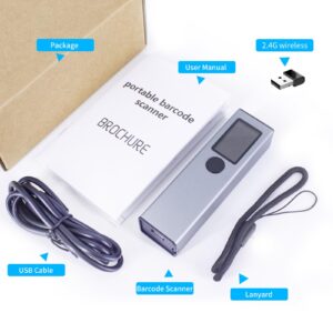 2D 1D QR Barcode Scanner with TFT Screen 3 in 1 BT & 2.4GHz Wireless & Wired Connection Sound and Vibrator Prompt Support Offline Storage Compatible with Windows Android Linux for Supermarket