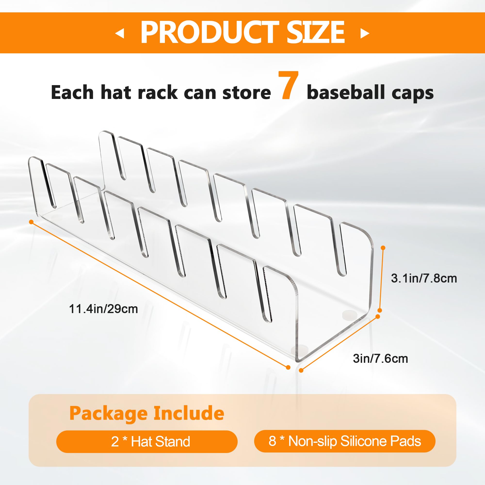 TAOceeXI Hat Stand for Baseball Caps Display Hat Holder Organizer，No Install Rack Acrylic Hat Storage for 14 Baseball Caps Closet Cowboy （2 Pack ）