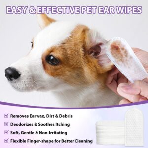 Pjordo Dog Ear Cleaner Finger Wipes, Ear Finger Wipes for Dogs & Cats, Gently Remove Ear Wax, Debris, Sooths & Deodorizes, Relieve Ear Itching, Pet Ear Wipes with Aloe Vera & Witch Hazel - 50 Count