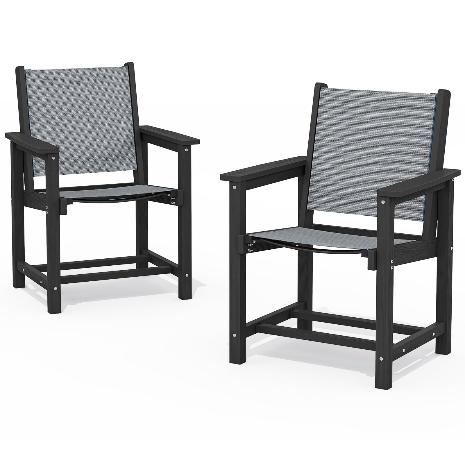 SERWALL Textilene Outdoor Dining Chair Set of 2, HDPE Frame with Textile Chair Seat, Holds up to 300 LBS, All Weather Chairs for Lawn, Garden, Yard and Poolside, Black