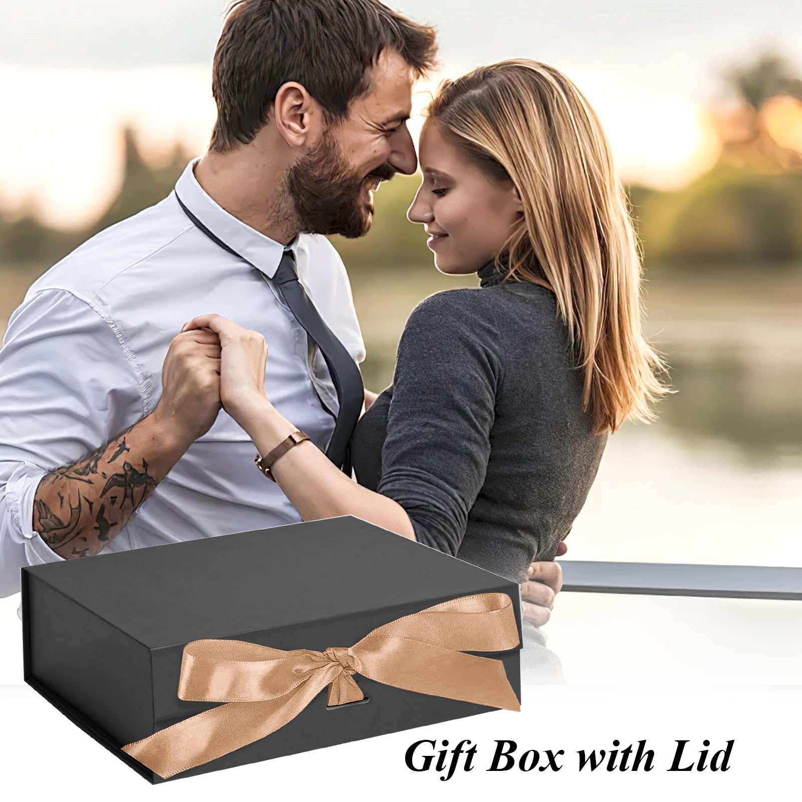 Shindel Black Gift Box, 10.5x7.5x3.1 inches Gift boxes for Presents with Lids, Magnetic Closure Rectangle Collapsible for Groomsman Proposal Box, Wedding, Christmas, Halloween, Birthday Gift Packging