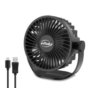 efluky usb small desk fan, 3 speeds usb rechargeable fan built-in battery, 360° adjustment portable mini fan suitable for home, office and travel, black