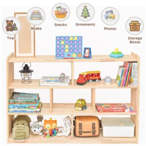 Morimoe 5/7-Compartment Book Shelf for Organizing Books Toys, Solid Wood, Perfect for Playroom, Kids Room, Nursery, Kindergarten (7-Compartment)