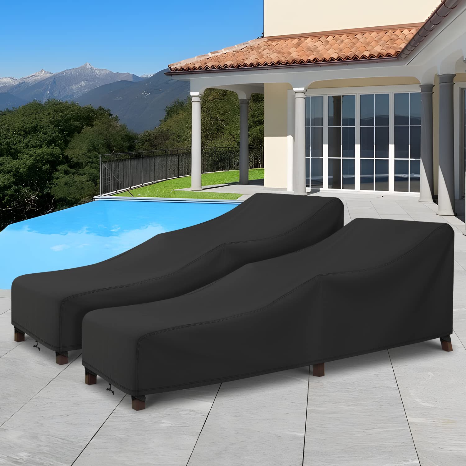 Arcedo Waterproof Outdoor Chaise Lounge Covers, Patio Lounge Chair Covers 2 Pack, Outdoor Patio Furniture Cover for Poolside Beach, All Weather Protection, 68" x 30" x 26" H, Black