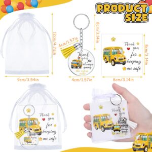 Geetery 24 Set Thanksgiving School Bus Driver Appreciation Gifts Christmas Gifts for Bus Driver Acrylic Keychain Gift with Tassel Keychain with Thank You Card and Organza Bag for Retirement Party