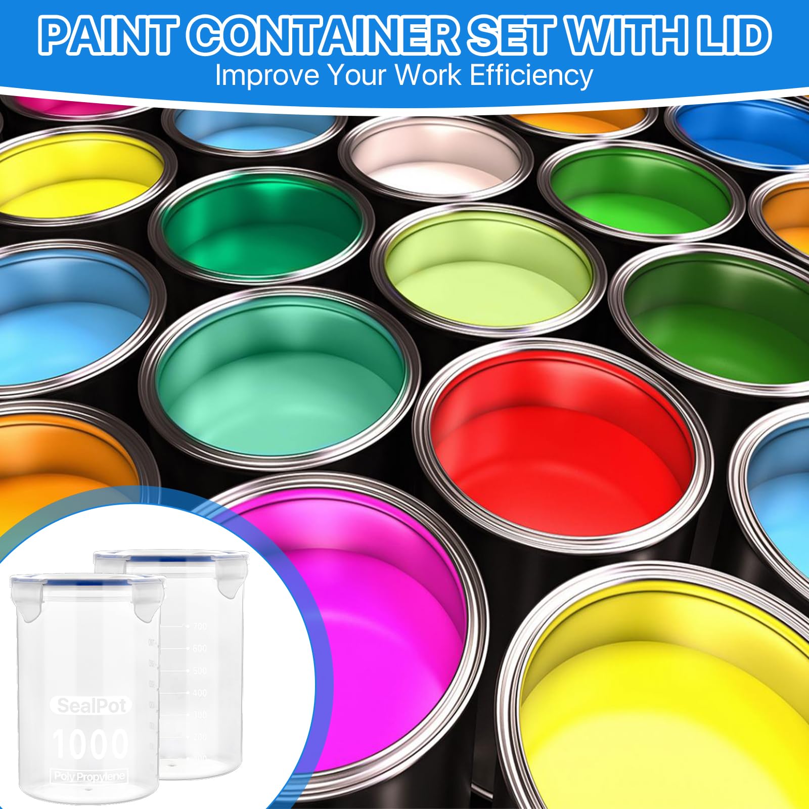 Akamino 4 Set Paint Storage,Touch up Paint Container with Stainless Steel Mixing Ball and Paint Brush, 1000ml Airtight Paint Cups Paint Container for Repainting Leftover Paint