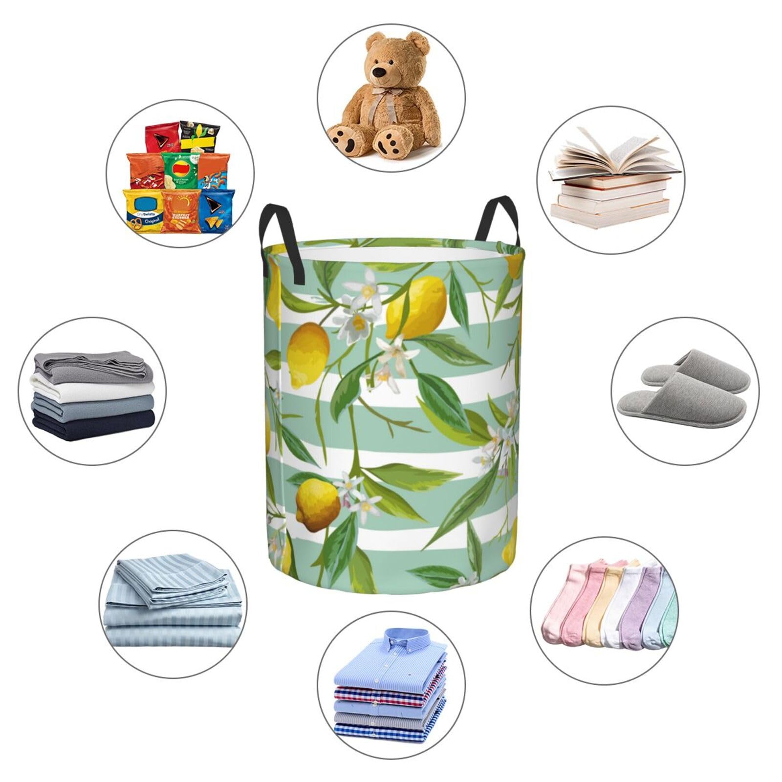 oacyit Laundry Basket Lemon Fruits Laundry Hamper Waterproof Idea Hampers for Laundry,Large Collapsible Laundry Baskets with Handle Suitable for Bedroom Bathroom Utility Room Kitchen