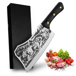 ogival meat cleaver, meat chopper with tiger pattern, bone chopper high carbon stainless steel butcher knife with full tang handle, for kitchen and restaurant