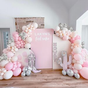 Cowgirl Pink Balloons Arch Garland Kit, Cow Print Farm Animal Balloons for Bachelorette Party, Birthday Party Baby Shower Bridal Shower Wedding Supplies Cow Theme Party Decorations-Baby Pink